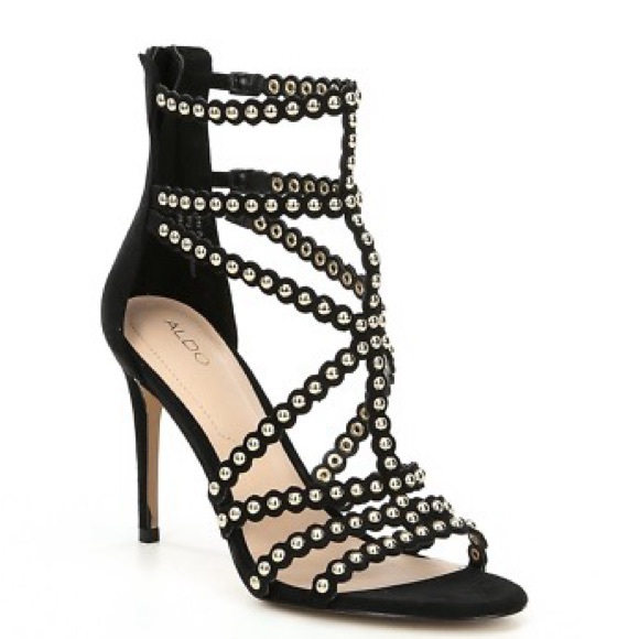 Aldo Black Studded Women's Heels Gisele suede 10 gold round rivets - Picture 1 of 8
